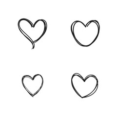 Heart doodles, linear illustration. Hand drawn love hearts.