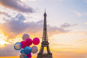 Eiffel tower and colour air balloons