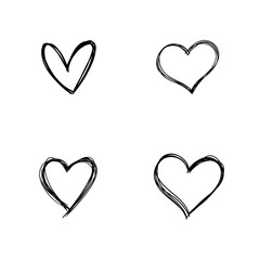 Heart doodles, linear illustration. Hand drawn love hearts.