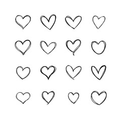 Heart doodles, linear illustration. Hand drawn love hearts.