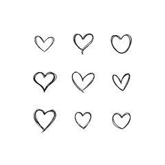 Heart doodles, linear illustration. Hand drawn love hearts.