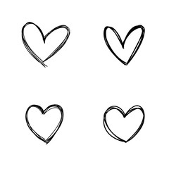 Heart doodles, linear illustration. Hand drawn love hearts.