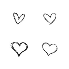 Heart doodles, linear illustration. Hand drawn love hearts.