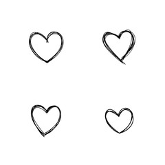 Heart doodles, linear illustration. Hand drawn love hearts.