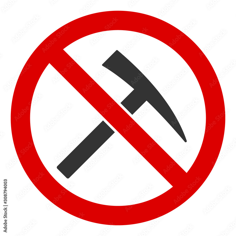 Poster no mining tools vector icon. flat no mining tools pictogram is isolated on a white background.