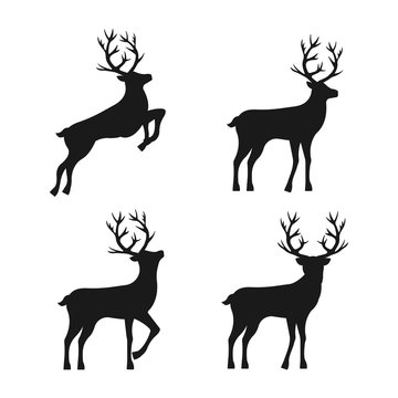 Retro abstract set with black deer silhouette set on white background. Vintage style. Beautiful vector illustration. Isolated object. Holiday background. Icon set. Silhouette head deer.