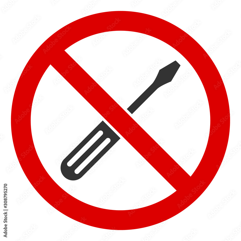 Poster no screwdriver tuning vector icon. flat no screwdriver tuning symbol is isolated on a white backgrou