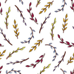 Watercolor happy easter set with cake, flowers, feathers and eggs. Spring holiday decoration. Hand drawn April bohemian design.