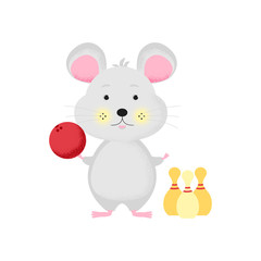 cute cartoon Mouse playing bowling