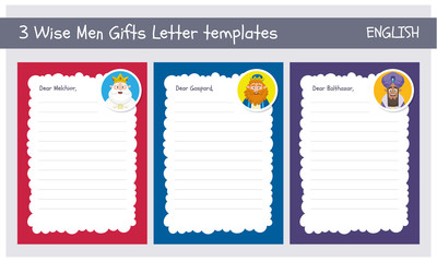 Three wise men letter template collection. English.