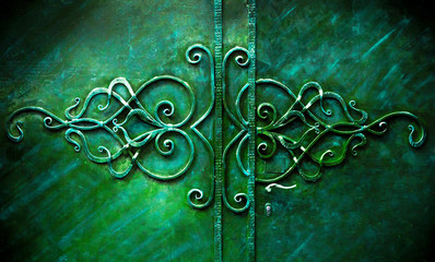 .stylish dark forged gate close-up