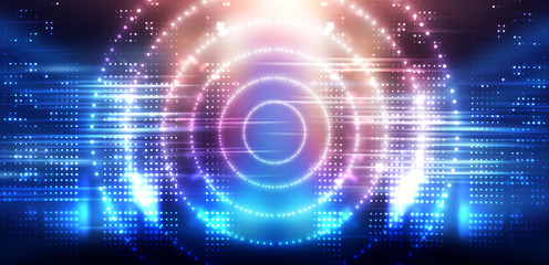 Futuristic abstract neon background, geometric shapes. Abstract light, rays and lines. Empty night scene.