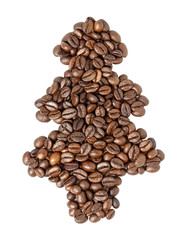 Christmas tree made from coffee beans isolated on a white background. Christmas tree decorations made from coffee beans.