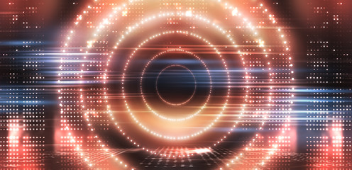 Obraz premium Futuristic abstract neon background, geometric shapes. Abstract light, rays and lines. Empty night scene.