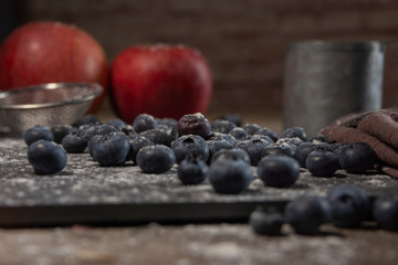 Blueberries on rustic table for healthy eating and nutrition