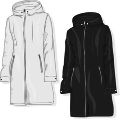 Female coat illustration isolated on white. Fashion collection. Parka vector image.