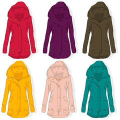 Female coat illustration isolated on white. Fashion collection. Parka vector image. © bestsellerua
