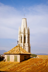 The spire of the Basilica de Sant Feliu in Girona, Spain