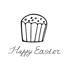 Easter cake and happy easter lettering in hand drawn style.
