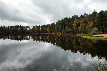 Fototapeta premium landscape with lake and blue sky