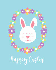 Easter Bunny Wreath Made of Pastel Flowers Daisies 