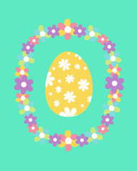 Yellow Easter egg with Design with Daisy Wreath Holiday Card Vector