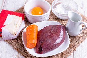 Liver souffle Ingredients on a stand for cooking