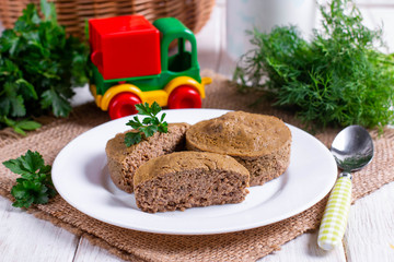 Liver souffle in a white bowl on the table