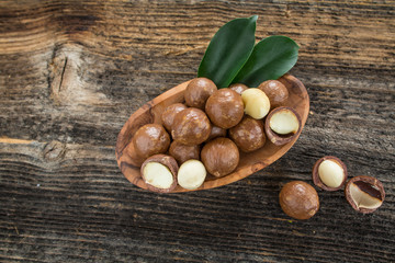 Macadamia nut on wooden table