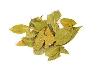 Bay leaves on white background. Spice aromatic.