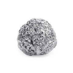 Crumpled ball of aluminum foil isolated on white