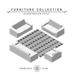 Isometric sofa, set of icons in flat style