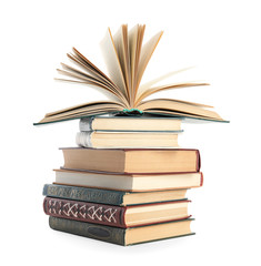 Collection of different books isolated on white