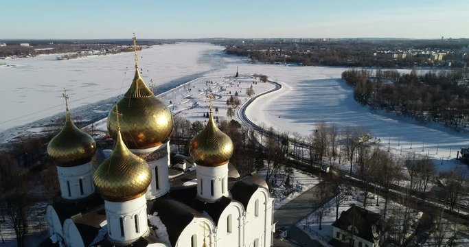 Assumption Orthodox Cathedral and Strelka of Yaroslavl Winter 2019.