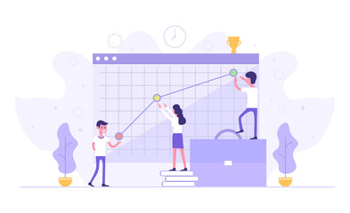 Business people work together so that their targets are successful. Teamwork. Flat vector illustration.