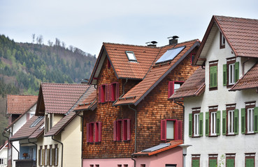 Roofs of houses from different tiles in a European village