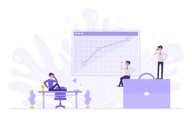 Business people work together so that their targets are successful. Teamwork. Flat vector illustration.