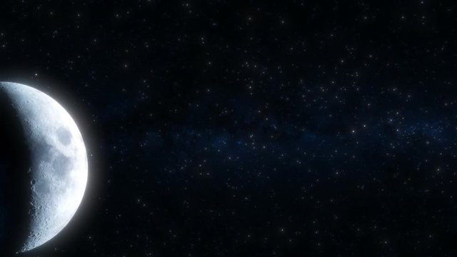 Seamless animation of moon phases with stars and milky way in the background. Elements of this image furnished by NASA.
