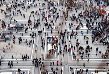 top view of crowd of people on a square