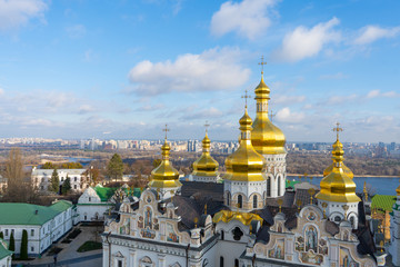 Fototapeta na wymiar Kiev. Ukraine. Kiev Pechersk Lavra or the Kiev Monastery of the Caves. Travel photo. View from bell tower.