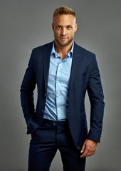 Handsome man in navy blue suit