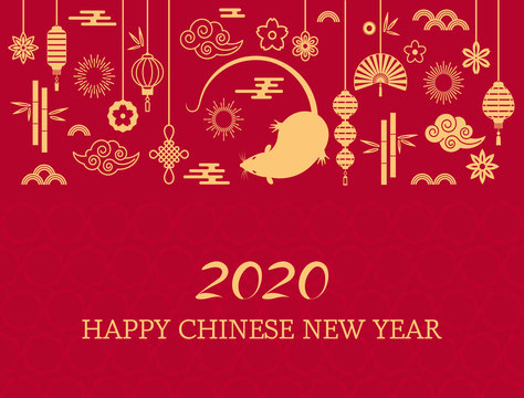 Happy Chinese New Year. The white rat is the symbol of 2020 Chinese year of the new year. vector illustration