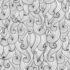 Vector doodle waves. Seamless pattern with curls for coloring book or design print. Possibility to easily change colors.