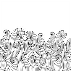 Vector doodle waves. Seamless border with curls for coloring book or design print. Possibility to easily change colors.