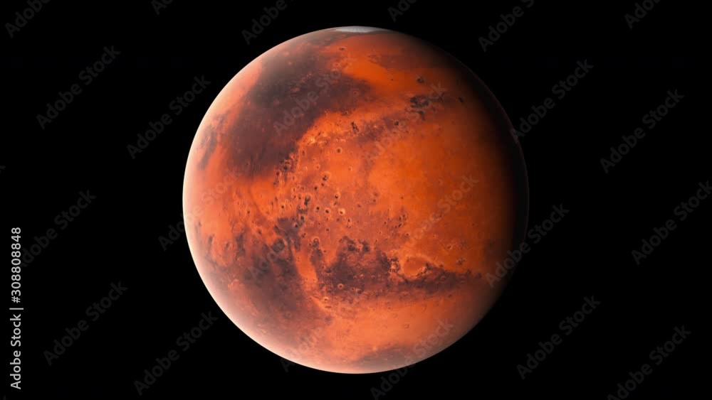 Poster flying over the red surface of the planet mars, computer generated. 3d rendering of realistic cosmic