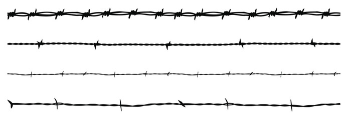 Vector silhouettes of barbed wire. the images are tileable and seamless.