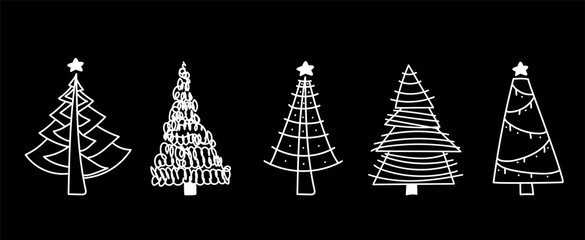 Doodle Christmas Trees. to create holiday cards, backgrounds, ornaments, decoration. Hand drawn Christmas tree happy new year