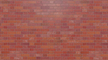 Background texture of clay brick wall with rectangular shaped red bricks.