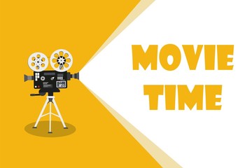 Movie time concept. Template for cinema poster, banner. Illustration of film projector