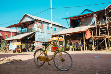 Classic vintage Bicycle in Cambodian Floating Village near Tonle Sap Lake